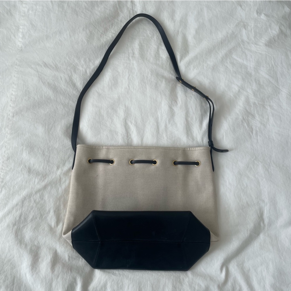 Mansur Gavriel Large Crossbody Bucket Bag in Canvas and Black Trim Gold - Picture 6 of 16